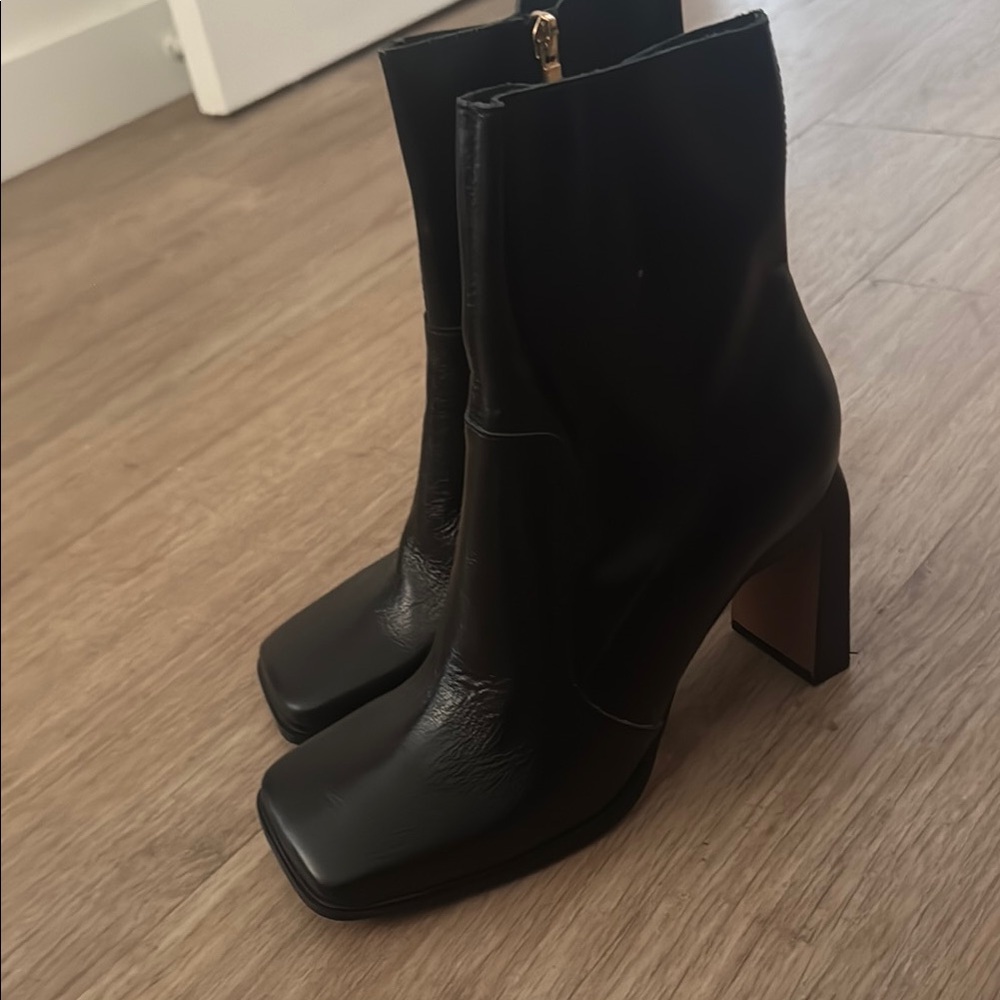 ASOS Black Heeled Boots with Square Toe